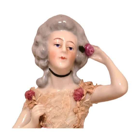 Vintage Dresden Lace Porcelain German Half Doll Pincushion Figurine - Picture 2 of 14